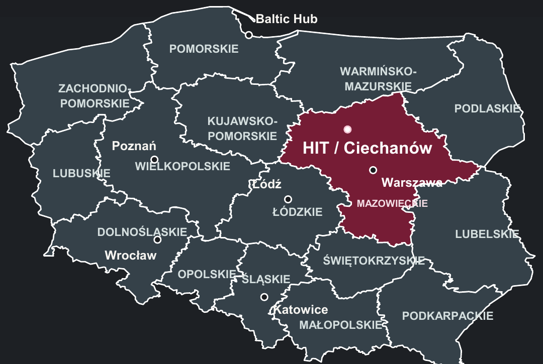 Poland's 16 voivodeships · HIT production base